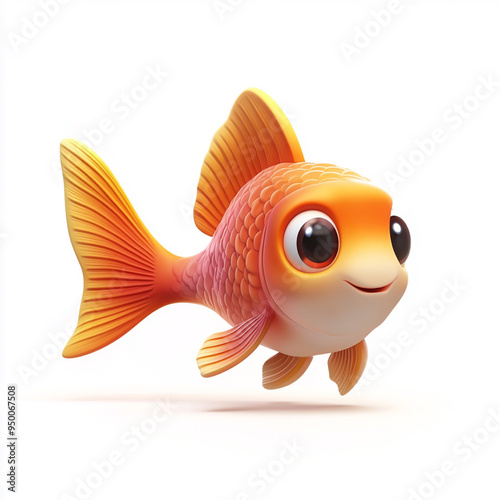An fish modern cartoon icon in 3D on white background