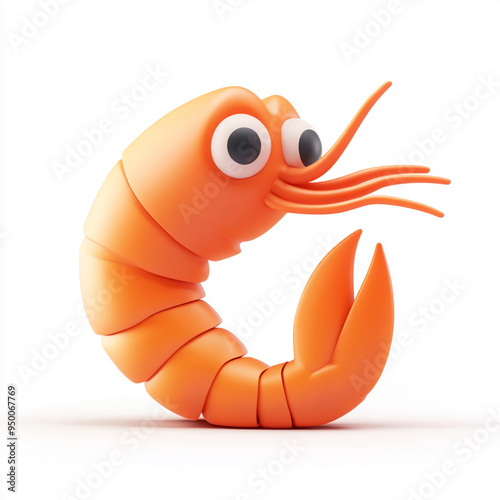 An shrimp modern cartoon icon in 3D on white background