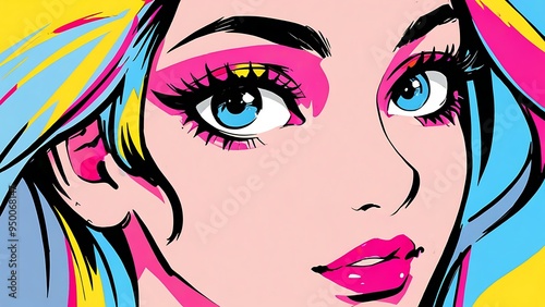 Vibrant woman with blue, yellow, and pink hair. Ideal for beauty, fashion, hair salon, and creative design concepts. Trendy and colorful portrait.