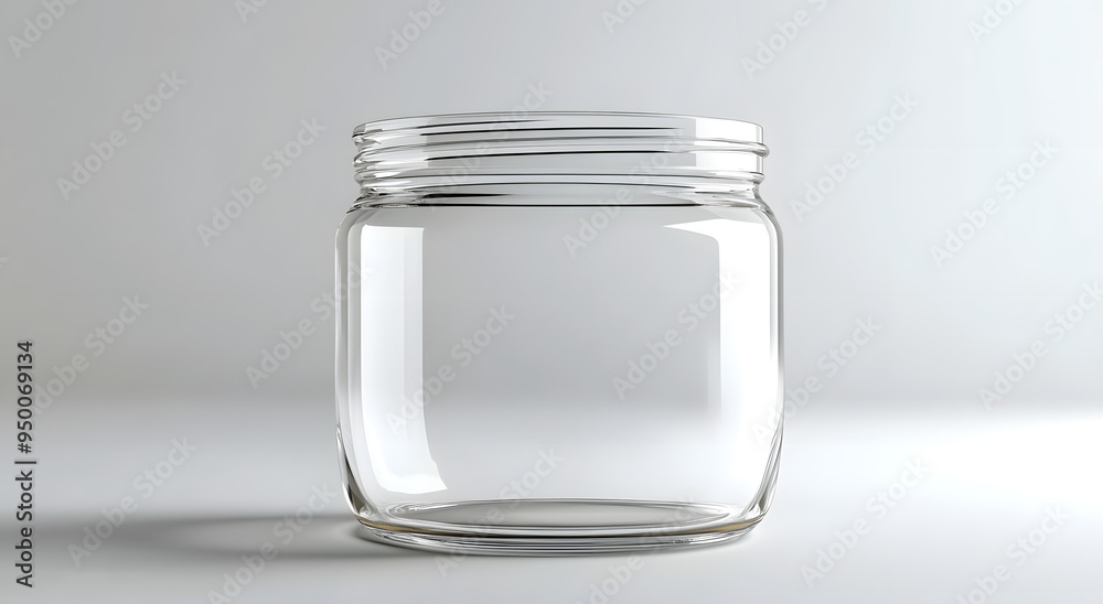 Empty Glass Jar Isolated on a White Background, 3D Render Highlighting the Simplicity and Transparency of the Container, Ideal for Concepts Related to Storage, Minimalist Design, and Product Packaging Empty Glass Jar Isolated on a White Background, 3D Render Highlighting the Simplicity and Transparency of the Container, Ideal for Concepts Related to Storage, Minimalist Design, and Product Packaging