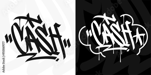 Modern Cool Trendy Word Cash Abstract Hip Hop Hand Written Graffiti Urban Style Vector Illustration