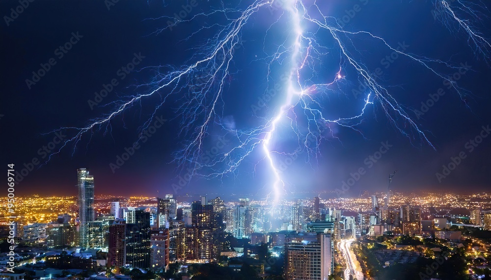 Fototapeta premium Lightning over the city at night