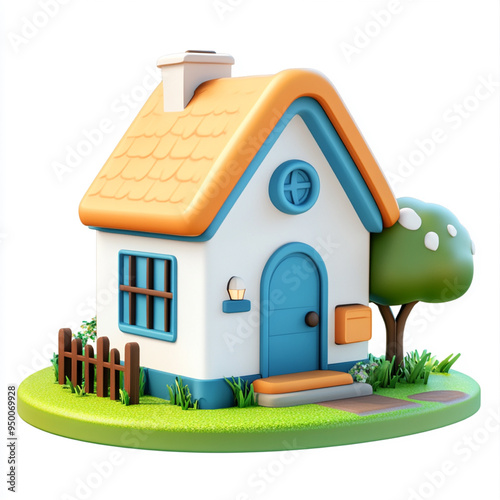 An home modern cartoon icon in 3D on white background