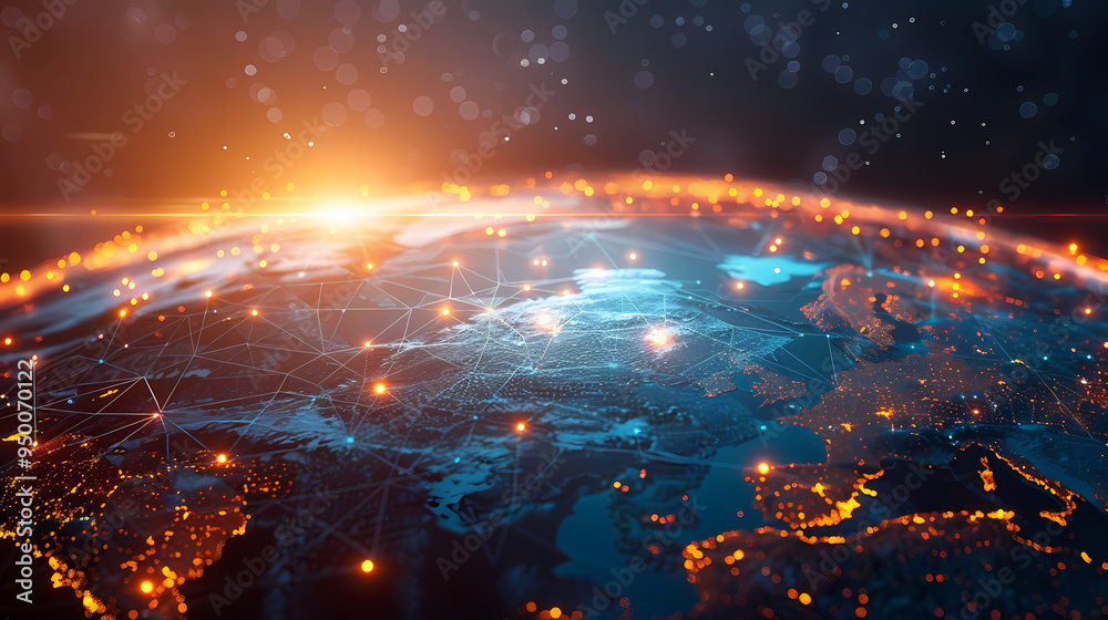 2d illustration world map abstract background.Global network connection. World map point and line composition concept of global business.