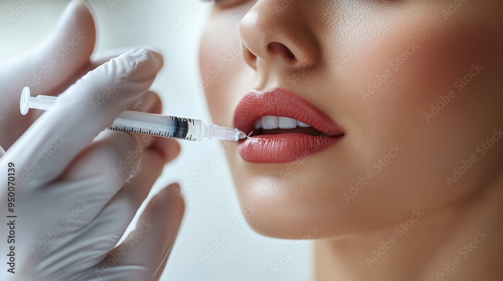 A woman is getting a lip injection A woman is getting a lip injection