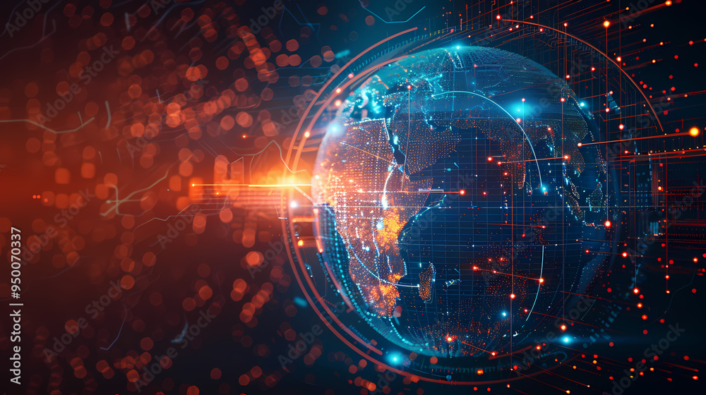 Fototapeta premium 2d illustration world map abstract background.Global network connection. World map point and line composition concept of global business.