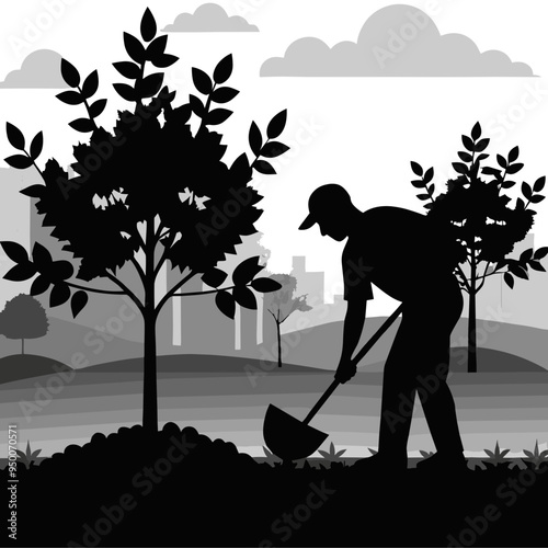 Man Planting Tree, Ecology Theme
