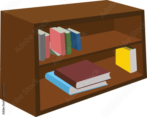 Wooden book shelf vector illustration isolated on white background