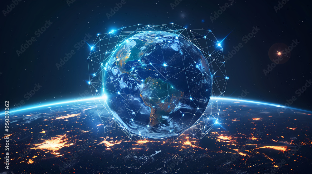 Obraz premium 2d illustration world map abstract background.Global network connection. World map point and line composition concept of global business.