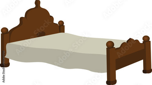 Wooden bed vector illustration with soft cousion.bed with pillows vector illustration.Stylish and vintage wooden bed vector design. Home decor furniture. 