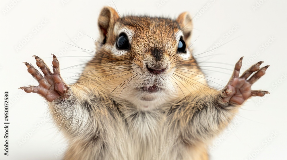 Fototapeta premium Adorable Chipmunk Strikes a Pose with Raised Paws - Isolated Cutout