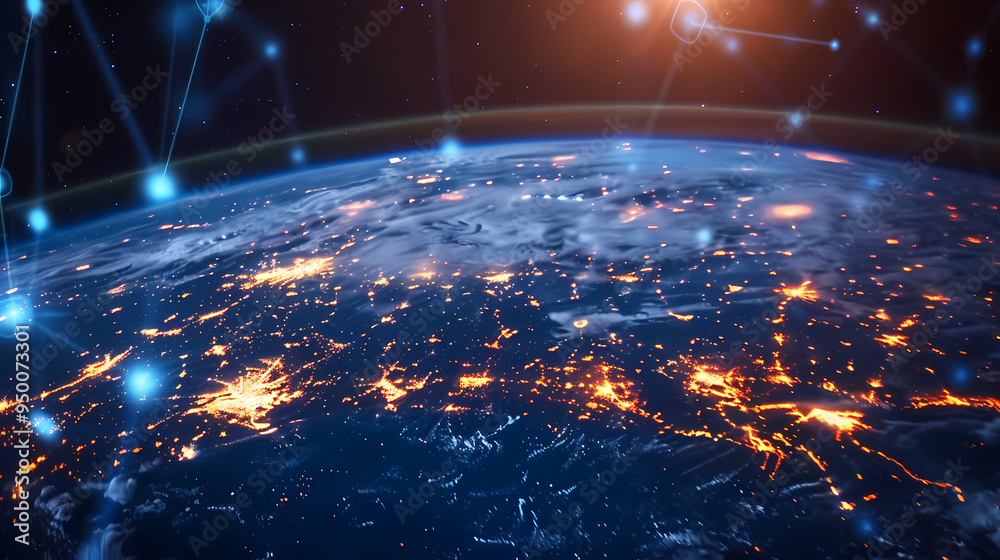 Obraz premium 2d illustration world map abstract background.Global network connection. World map point and line composition concept of global business.
