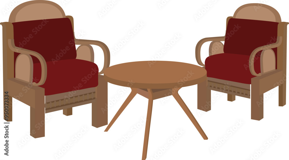 Obraz premium luxury armchair set with round wooden coffee table. cozy sofa set isolated on white background