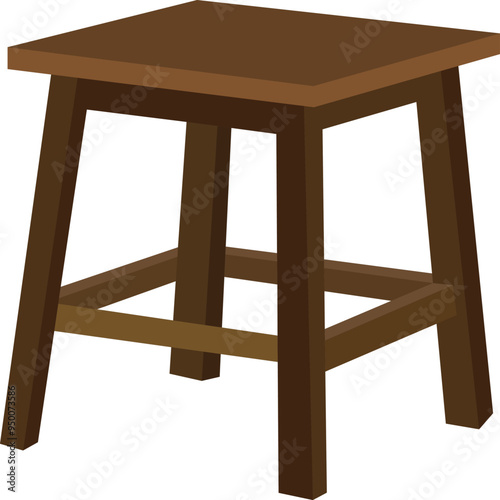 vector illustration of a wooden stool. Brown wooden stool isolated on white background.Wooden furniture icon clipart