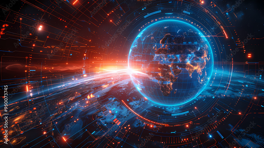 Obraz premium 2d illustration world map abstract background.Global network connection. World map point and line composition concept of global business.