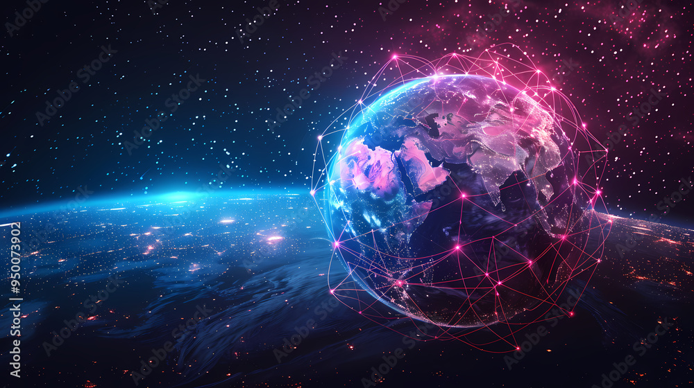 Obraz premium 2d illustration world map abstract background.Global network connection. World map point and line composition concept of global business.