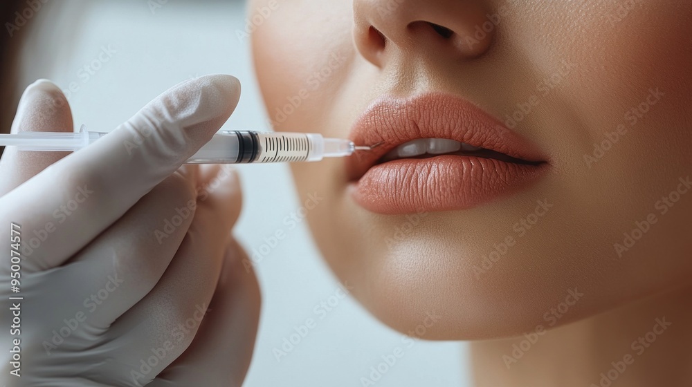 A woman is getting a lip injection A woman is getting a lip injection