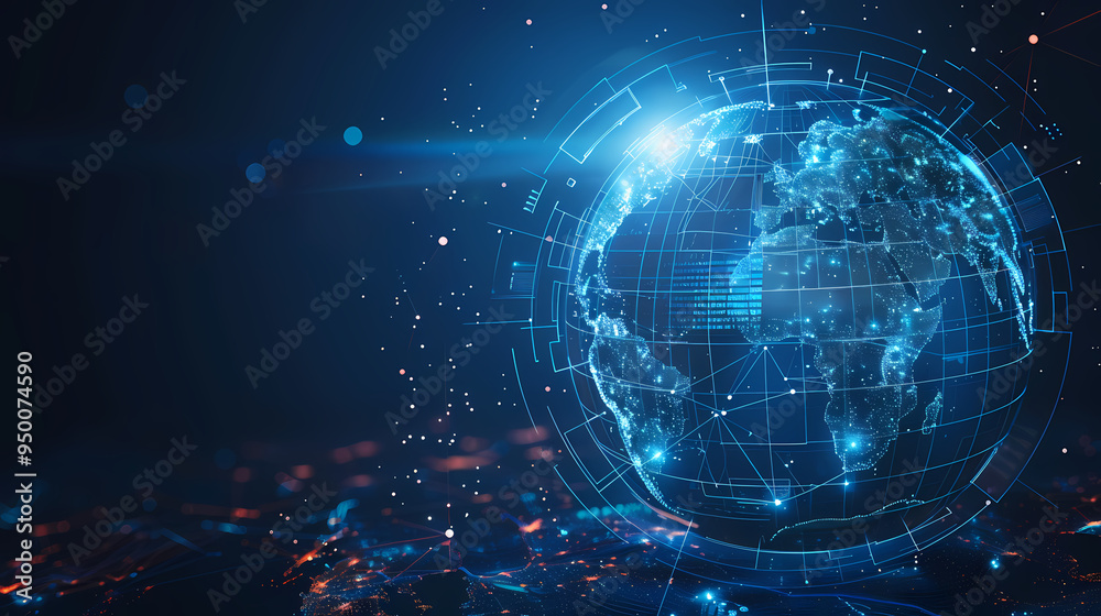 Fototapeta premium 2d illustration world map abstract background.Global network connection. World map point and line composition concept of global business.