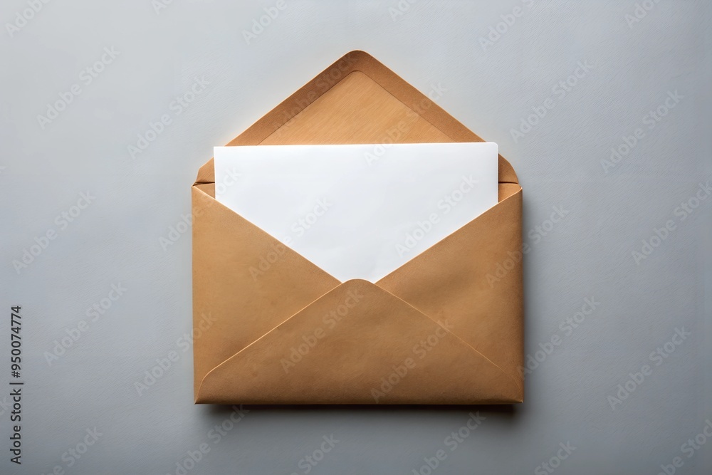 A Brown Envelope with a White Card Inside on a Grey Background A Brown Envelope with a White Card Inside on a Grey Background