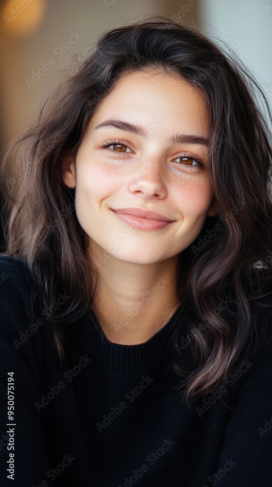 An adult woman with warm, expressive eyes making direct eye contact with the camera, smiling softly, and creating an intimate connection with the viewer An adult woman with warm, expressive eyes making direct eye contact with the camera, smiling softly, and creating an intimate connection with the viewer