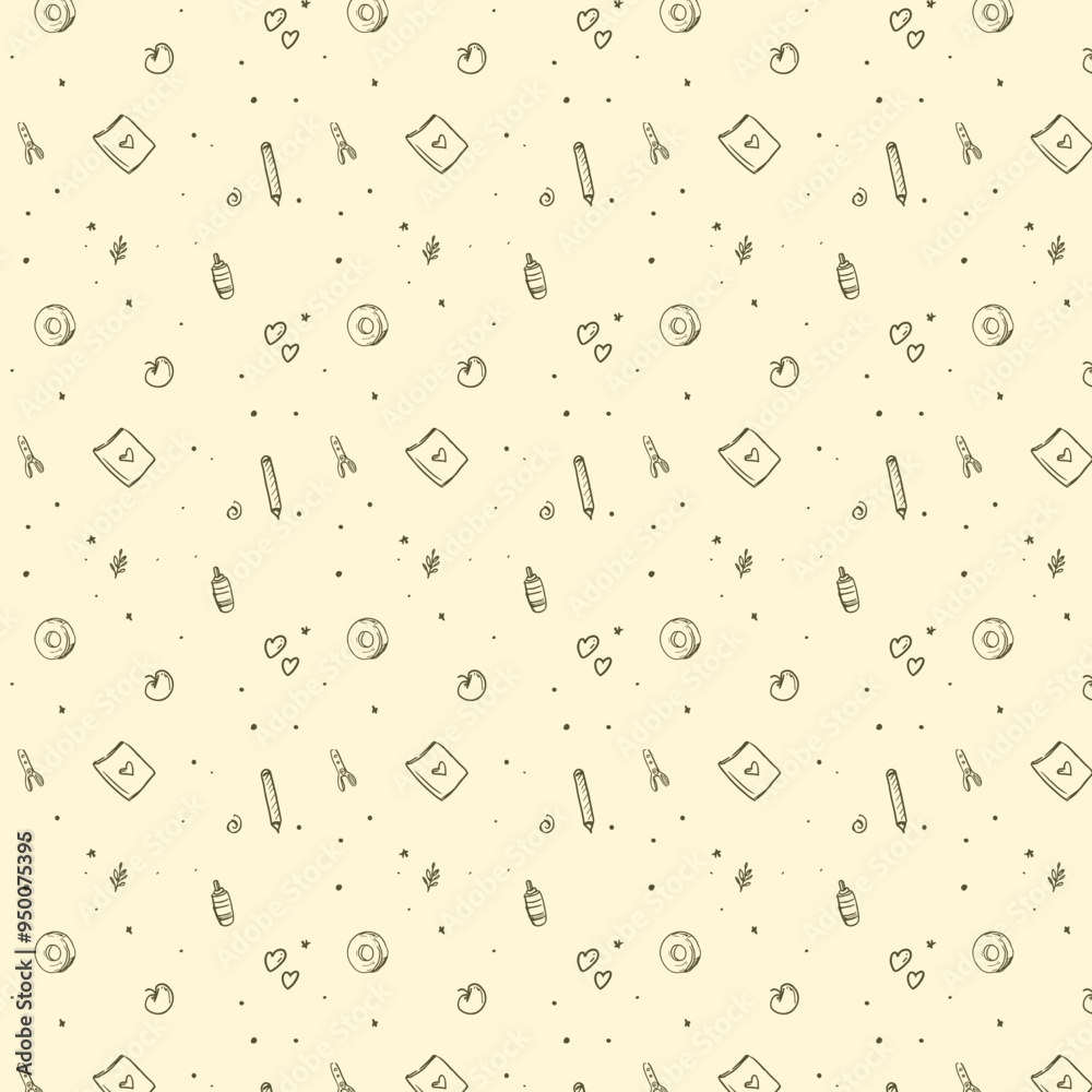 Seamless School Supplies Pattern - Hand-Drawn Pastel Background, School Supplies Seamless School Supplies Pattern - Hand-Drawn Pastel Background, School Supplies
