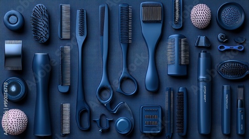 A Collection of Blue Hair Styling Tools and Accessories