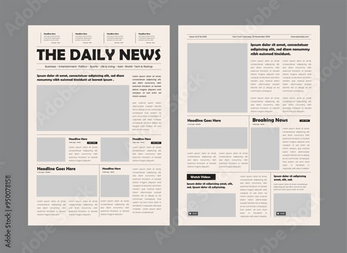 daily newspaper with text and picture placeholder, newspaper design template