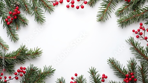 christmas decoration fir leaves with balls isolated on white background