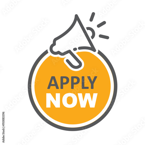 Apply now, megaphone marketing advert label, - vector, icon, sticker.