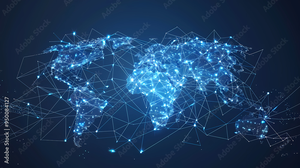 2d illustration world map abstract background.Global network connection. World map point and line composition concept of global business.