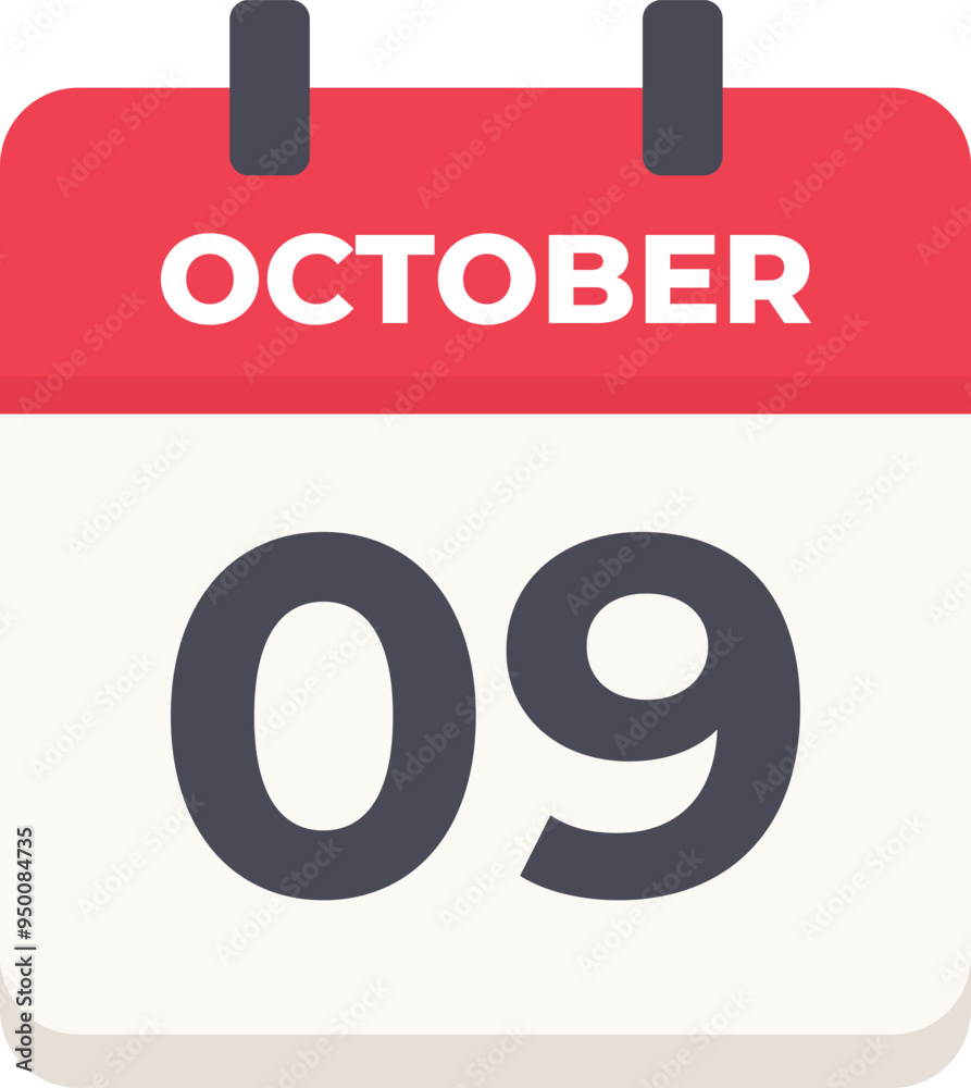 October 09 - Daily Calendar Icon in flat design style October 09 - Daily Calendar Icon in flat design style