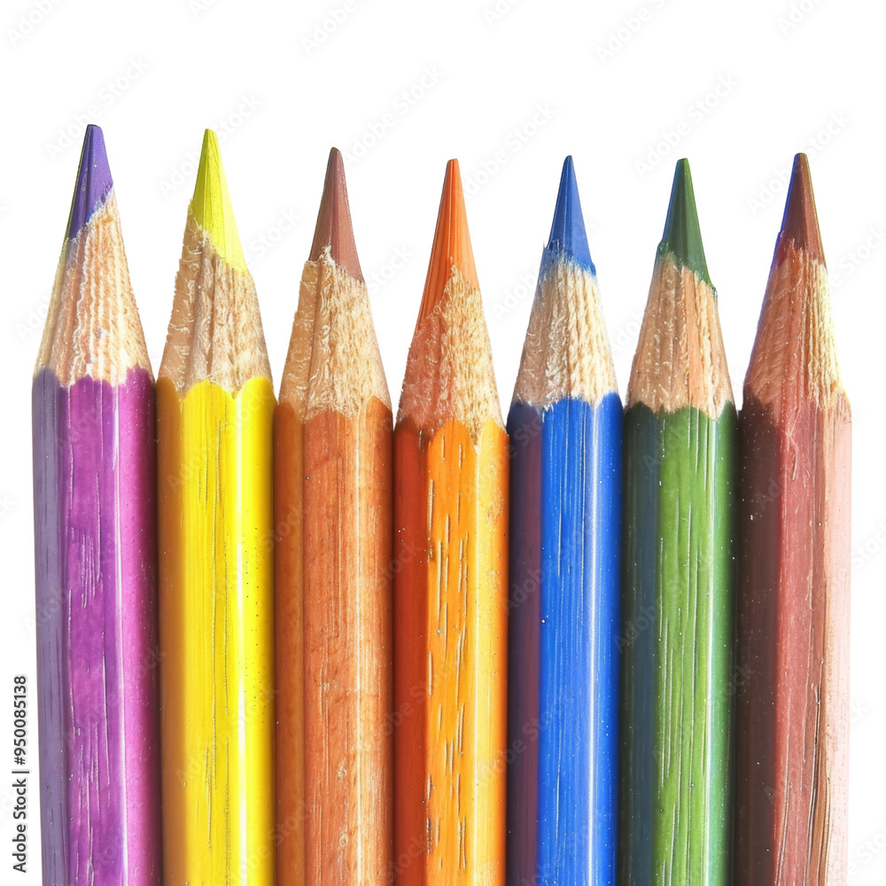 Photo of a row of colorful wooden pencils aligned isolated on transsparent or white background Photo of a row of colorful wooden pencils aligned isolated on transsparent or white background
