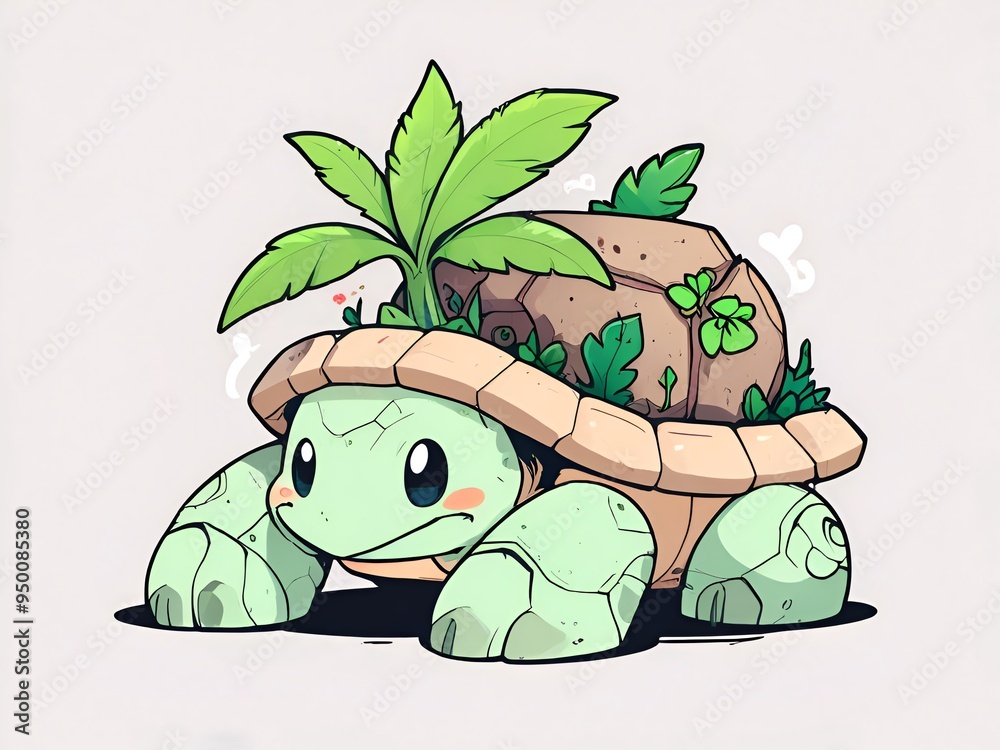Fototapeta premium Cute Cartoon Turtle with a Tree on Its Back