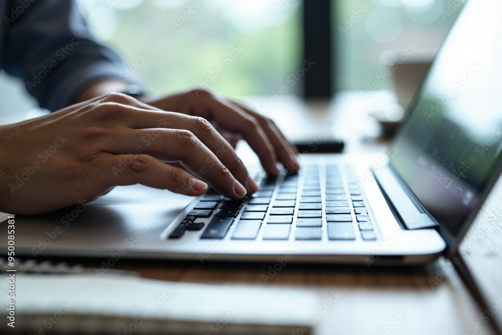 Digital Recruitment: Close-up of Hands Typing on Modern Keyboard - Perfect for HR and Job Search Campaigns Digital Recruitment: Close-up of Hands Typing on Modern Keyboard - Perfect for HR and Job Search Campaigns