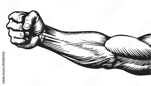  Muscular Arm in Woodcut Style - Vintage Hand-Drawn Black and White Engraved Vector Illustration