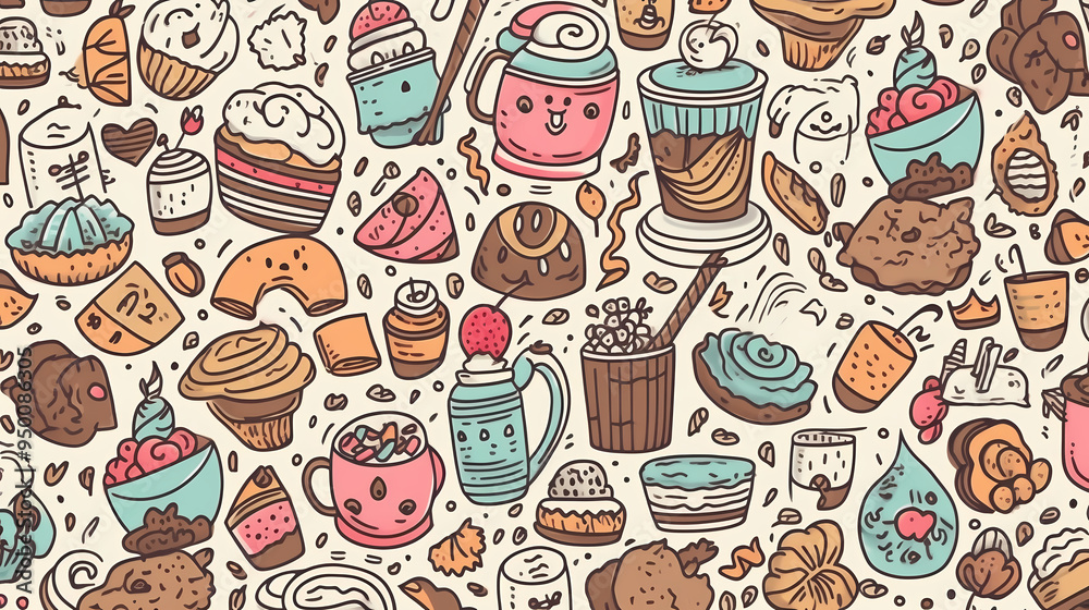 Sweets and fruits as background in 2D illustration. Sweets and fruits as background in 2D illustration.