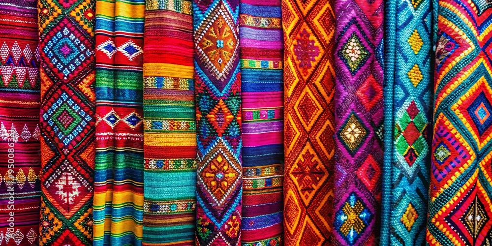 Guatemalan traditional textiles featuring vibrant colors and intricate patterns Guatemalan traditional textiles featuring vibrant colors and intricate patterns