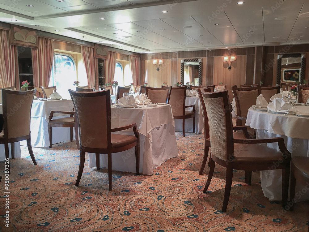 Art Deco interior design style furniture, carpets and paneling onboard ...