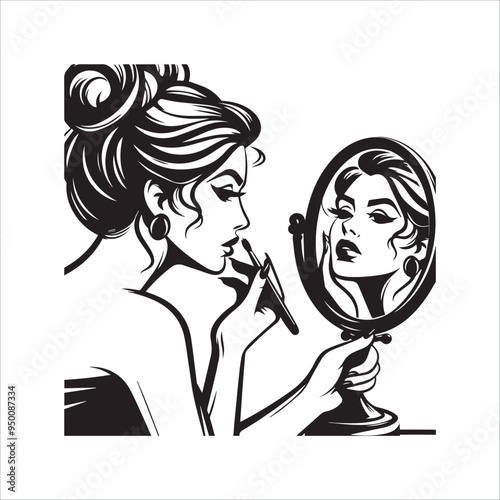 Woman Looking At Mirror vector illustration silhouette