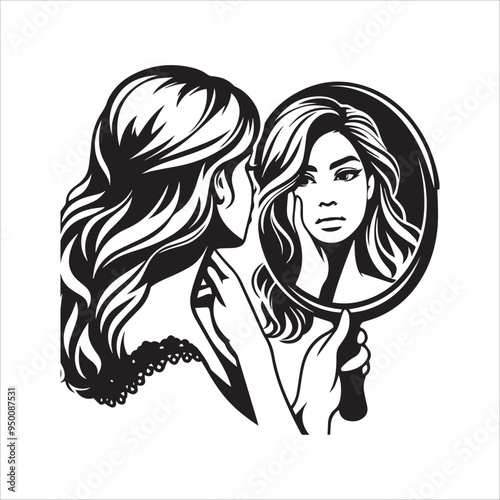 Woman Looking At Mirror vector illustration silhouette