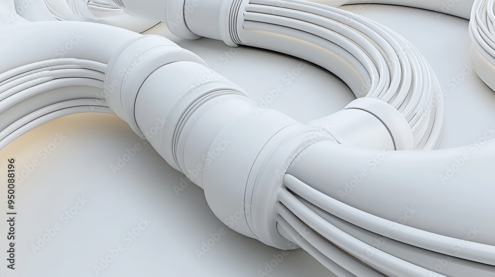 Close-up of white cables intertwined, showcasing sleek design and modern aesthetics, ideal for technology and creative projects. Close-up of white cables intertwined, showcasing sleek design and modern aesthetics, ideal for technology and creative projects.
