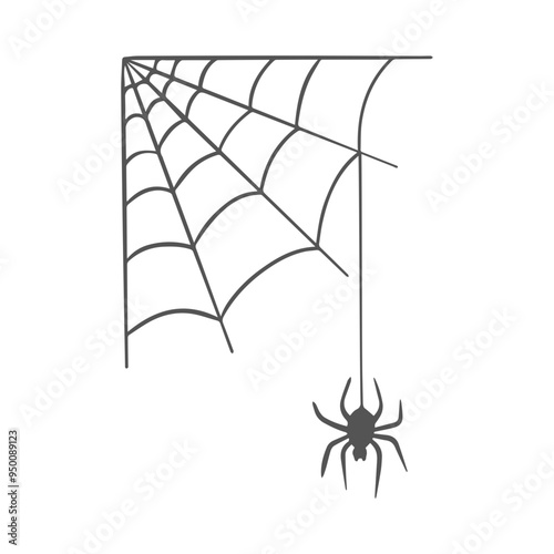 Corners Spiderweb Halloween with Hanging Spider Illustration