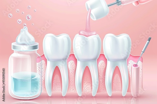 Detailed rendering of a patient receiving fluoride treatment to prevent tooth pain, tooth pain, imitative presentation of preventive care photo