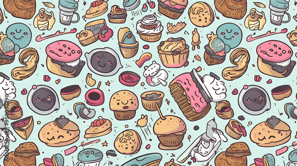 2d illustration An image of sweets and fruits as a background 2d illustration An image of sweets and fruits as a background