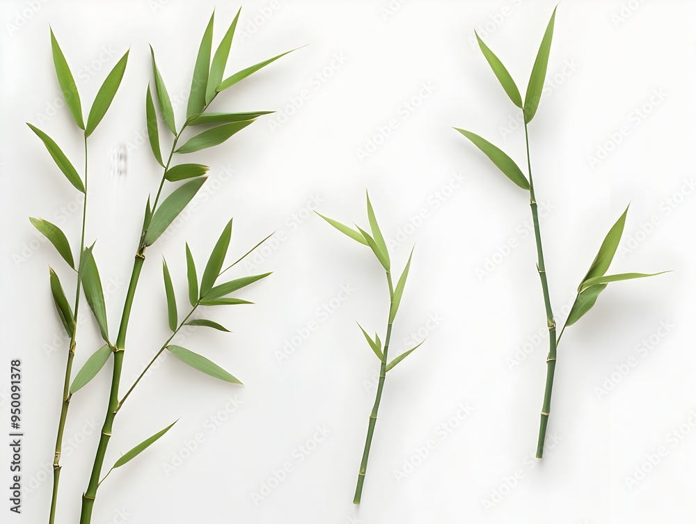 Closeup of Lush Green Bamboo Stalks on a Clean White Background Closeup of Lush Green Bamboo Stalks on a Clean White Background