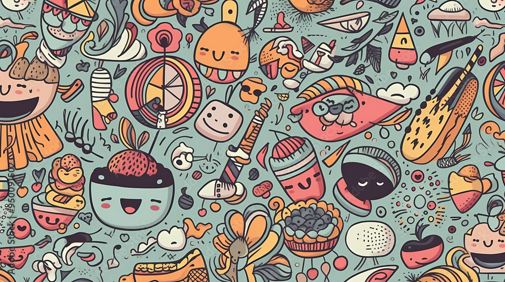 2d illustration An image of sweets and fruits as a background 2d illustration An image of sweets and fruits as a background