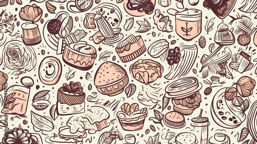 2d illustration An image of sweets and fruits as a background 2d illustration An image of sweets and fruits as a background
