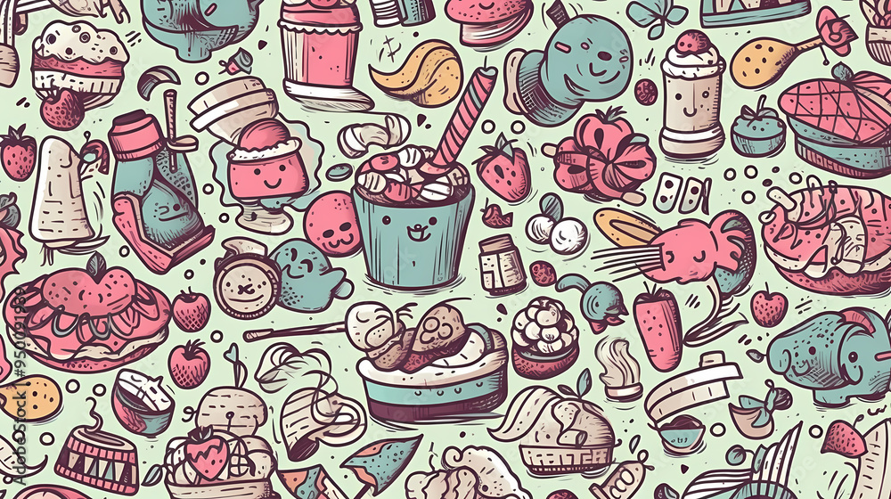 2d illustration An image of sweets and fruits as a background 2d illustration An image of sweets and fruits as a background