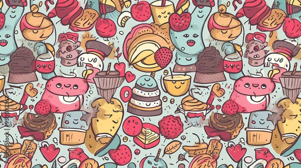 2d illustration An image of sweets and fruits as a background 2d illustration An image of sweets and fruits as a background