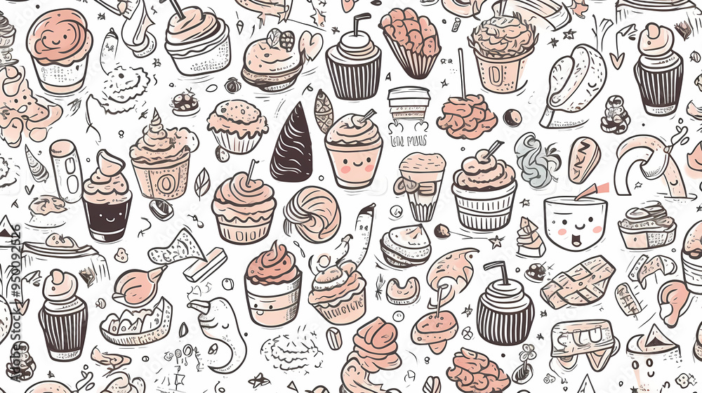 2d illustration An image of sweets and fruits as a background
